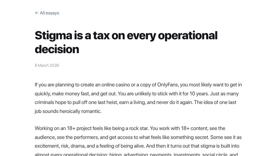 Screenshot of orchidfiles.com: The operating cost of adult and gambling startups
