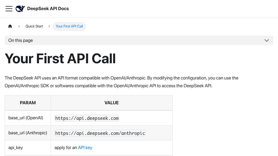 Screenshot of api-docs.deepseek.com: DeepSeek v4