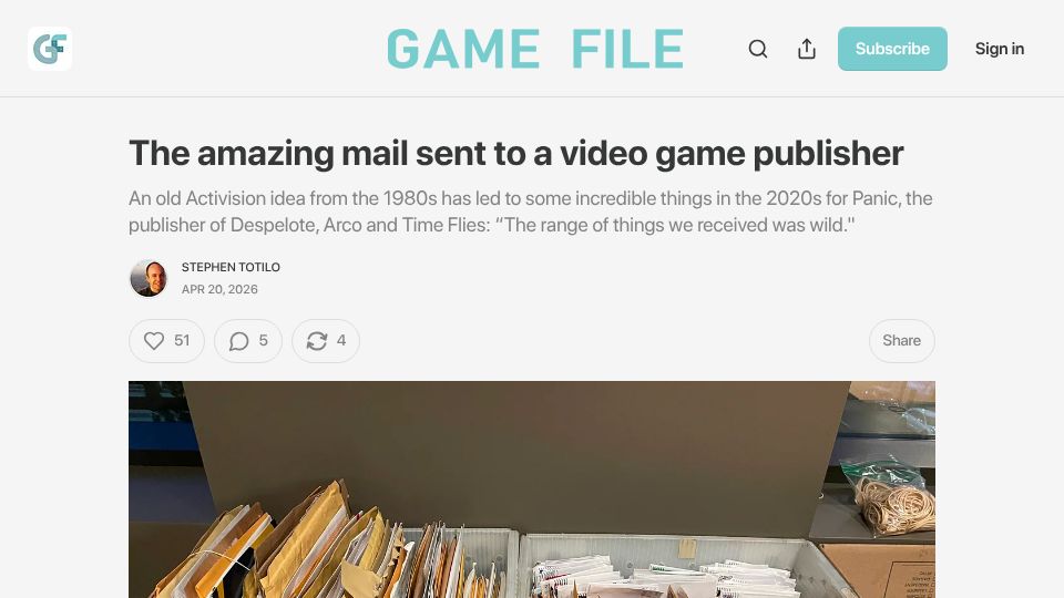 Screenshot of gamefile.news: The mail sent to a video game publisher