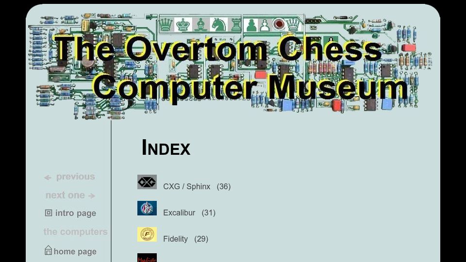 Screenshot of tluif.home.xs4all.nl: The Overtom Chess Computer Museum