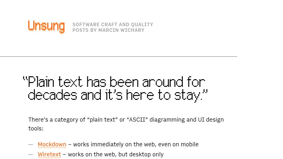 Screenshot of unsung.aresluna.org: Plain text has been around for decades and it’s here to stay