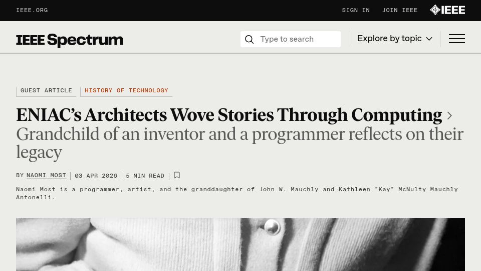 Screenshot of spectrum.ieee.org: ENIAC's Architects Wove Stories Through Computing