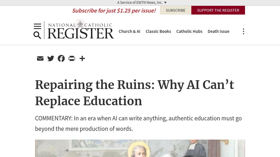 Screenshot of ncregister.com: Education must go beyond the mere production of words