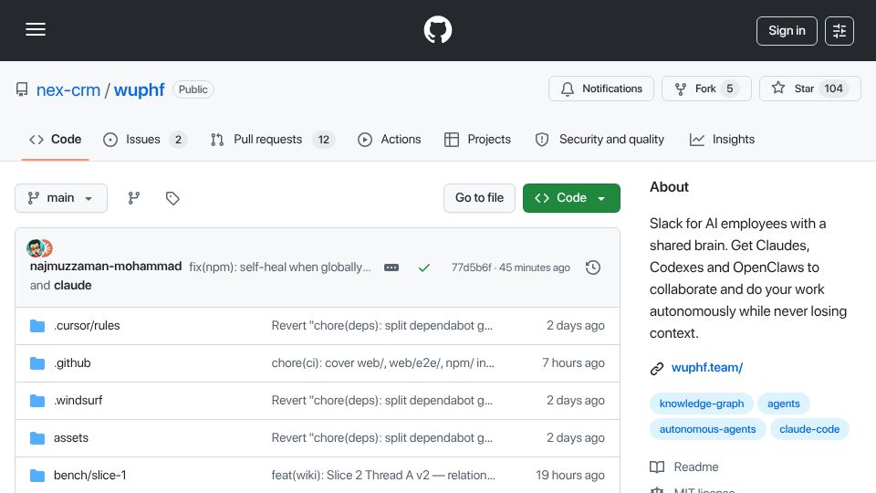 Screenshot of github.com: Show HN: A Karpathy-style LLM wiki your agents maintain (Markdown and Git)