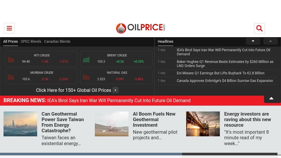 Screenshot of oilprice.com: America's Geothermal Breakthrough