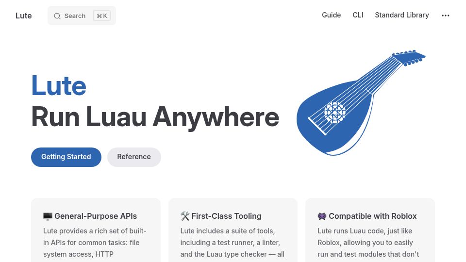 Screenshot of lute.luau.org: Lute: A Standalone Runtime for Luau