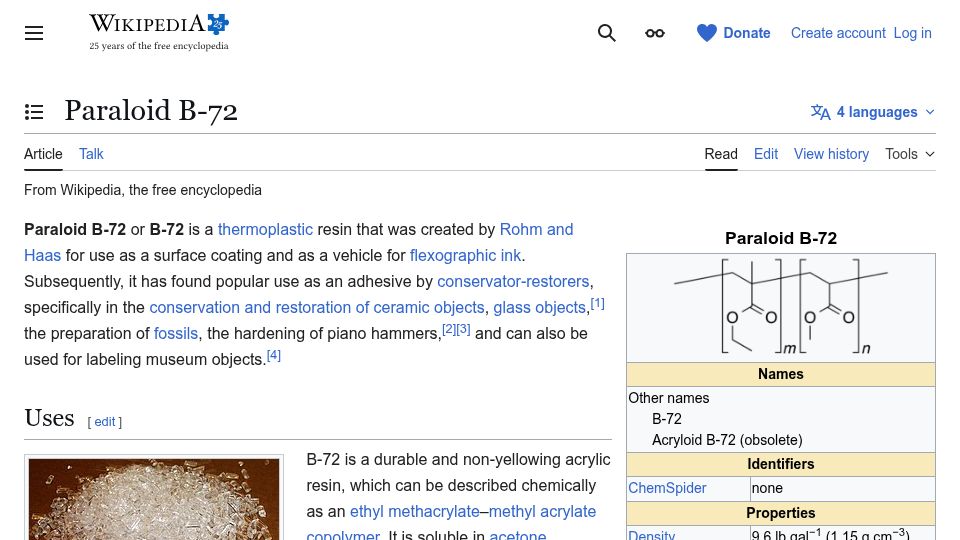 Screenshot of en.wikipedia.org: Paraloid B-72