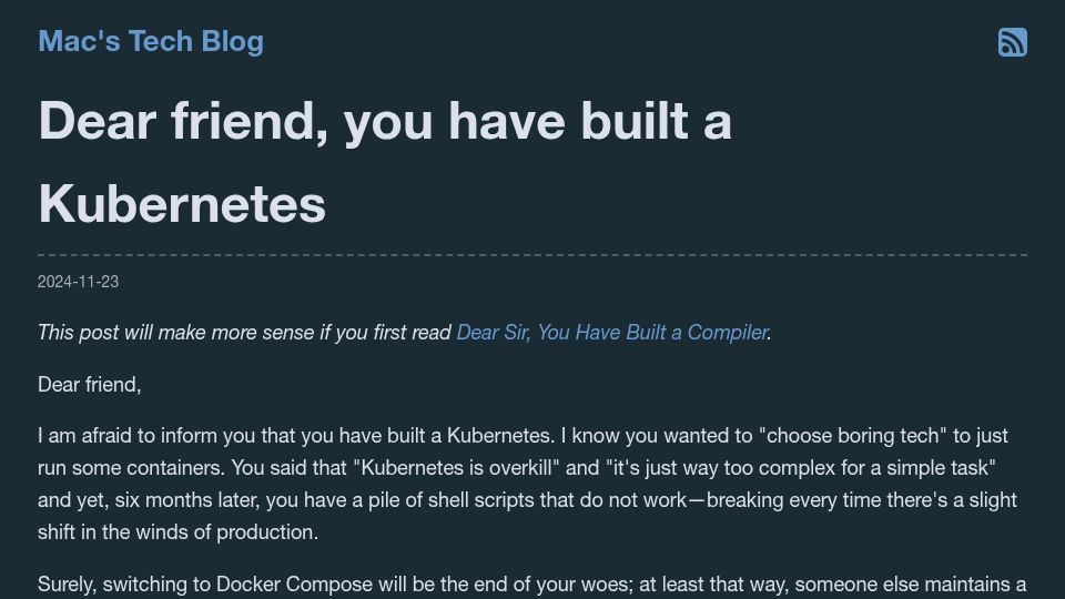 Screenshot of macchaffee.com: Dear friend, you have built a Kubernetes (2024)