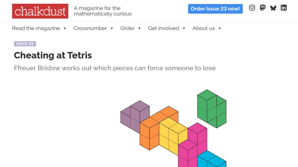 Screenshot of chalkdustmagazine.com: Cheating at Tetris