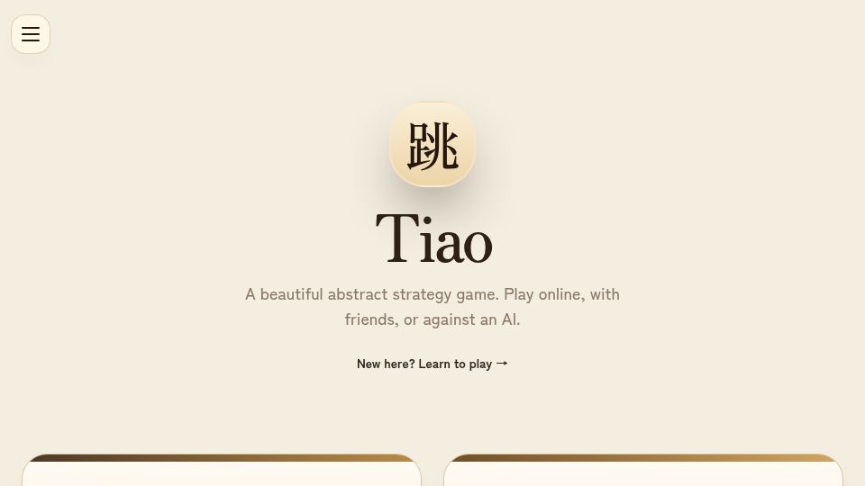 Screenshot of playtiao.com: Show HN: Tiao, A two-player turn-based board game