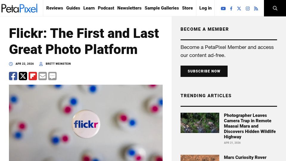 Screenshot of petapixel.com: Flickr: The first and last great photo platform