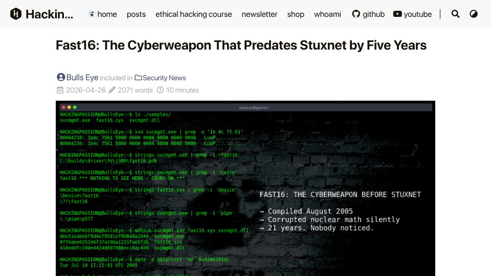 Screenshot of sentinelone.com: Fast16: High-precision software sabotage 5 years before Stuxnet
