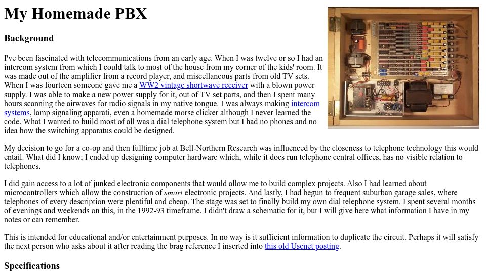 Screenshot of wandel.ca: My Homemade PBX (2002)