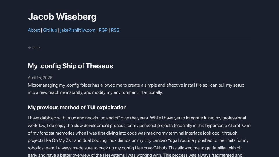 Screenshot of shift1w.com: My .config Ship of Theseus