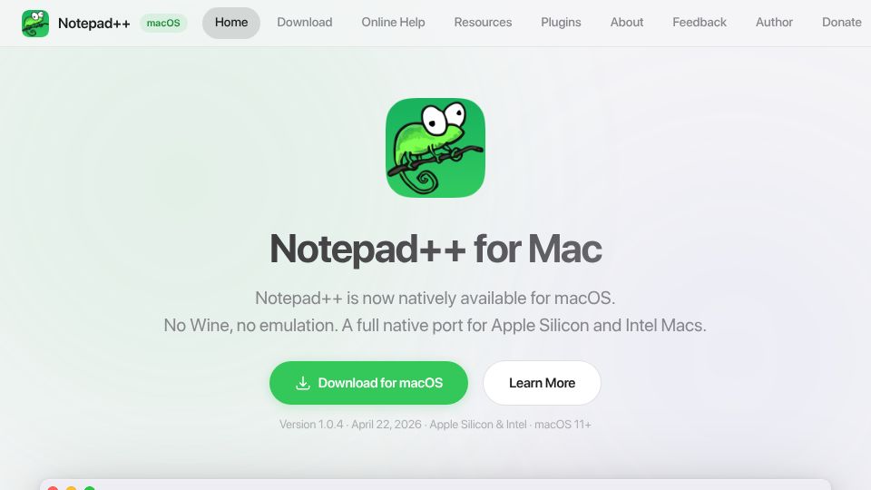 Screenshot of notepad-plus-plus-mac.org: Notepad++ for Mac – Independent community port
