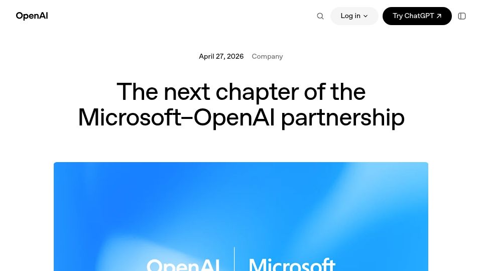 Screenshot of openai.com: The next phase of the Microsoft OpenAI partnership – OpenAI