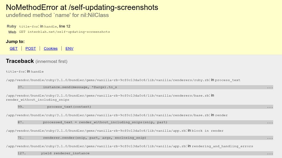 Screenshot of interblah.net: Self-updating screenshots