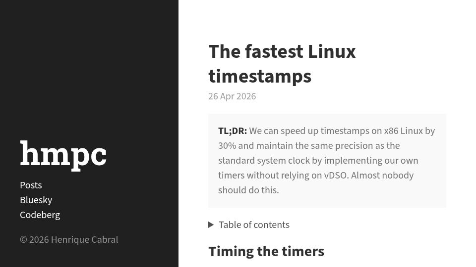 Screenshot of hmpcabral.com: The fastest Linux timestamps