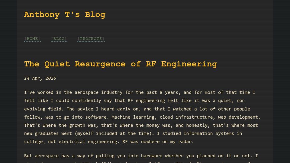 Screenshot of atempleton.bearblog.dev: The quiet resurgence of RF engineering