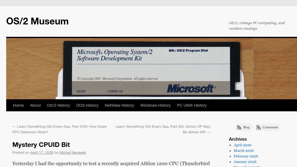 Screenshot of os2museum.com: Mystery Cpuid Bit