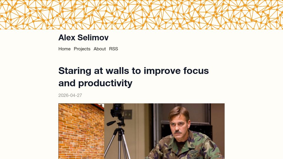 Screenshot of alexselimov.com: Men who stare at walls