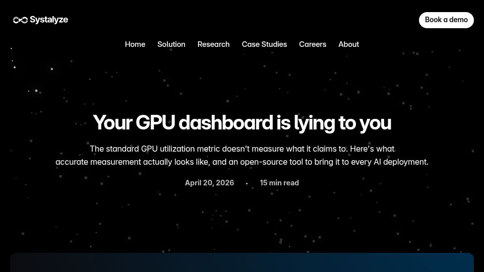 Screenshot of systalyze.com: Show HN: Utilyze – an open source GPU monitoring tool more accurate than nvtop