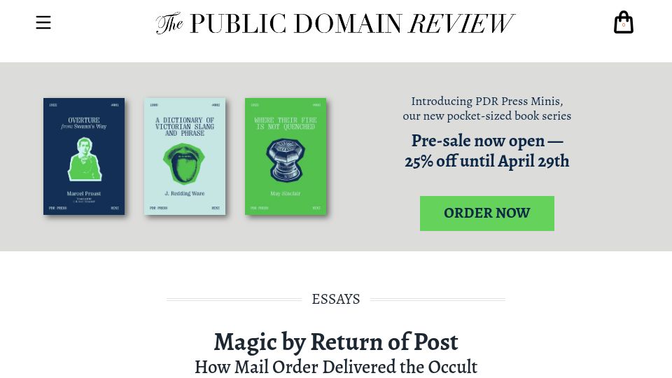 Screenshot of publicdomainreview.org: Magic by return of post: How mail order delivered the occult