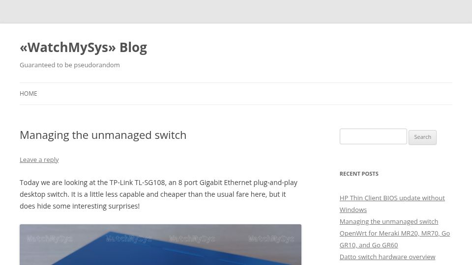 Screenshot of watchmysys.com: Managing the Unmanaged Switch