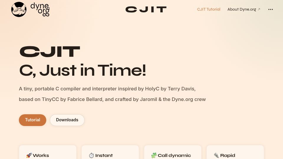 Screenshot of dyne.org: CJIT: C, Just in Time