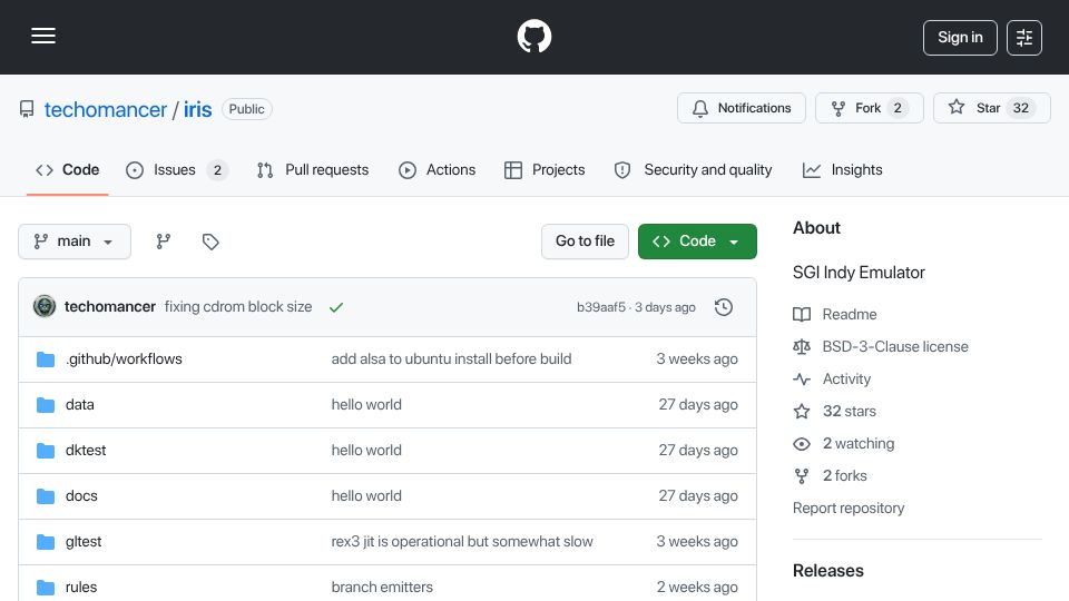 Screenshot of github.com: Show HN: My friend and his AI homies wrote SGI Indy emulator in Rust