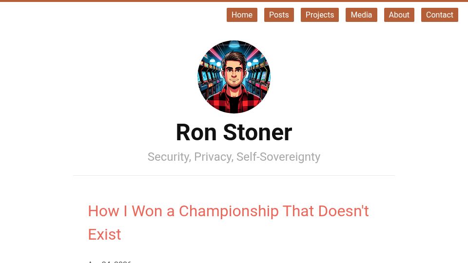 Screenshot of ron.stoner.com: I won a championship that doesn't exist