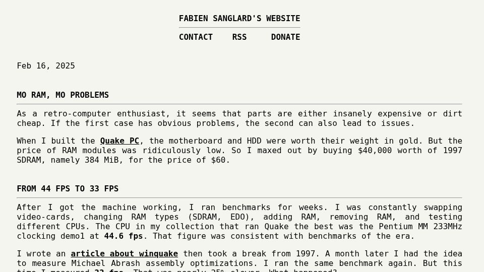 Screenshot of fabiensanglard.net: Mo RAM, Mo Problems (2025)
