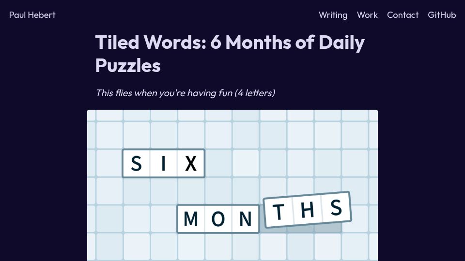 Screenshot of paulmakeswebsites.com: Tiled Words 6 Month Update
