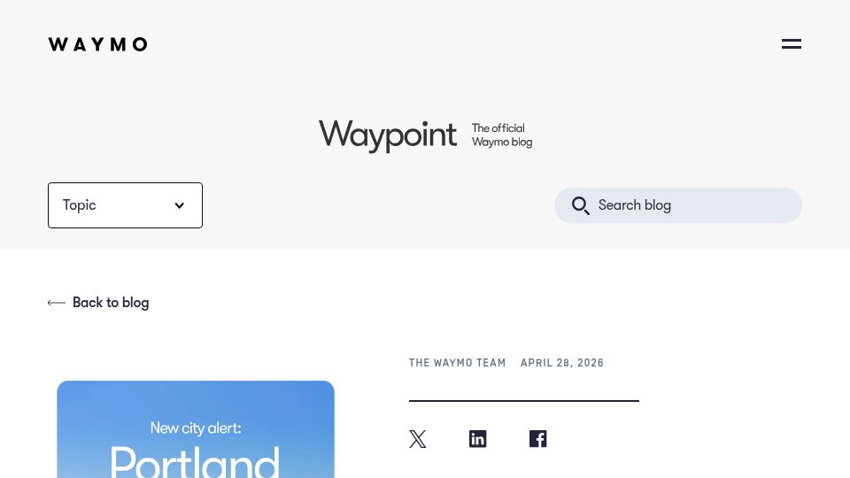 Screenshot of waymo.com: Waymo in Portland