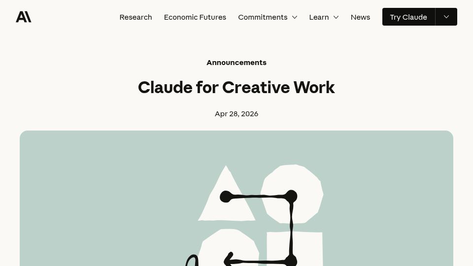 Screenshot of anthropic.com: Claude for Creative Work