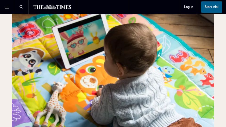 Screenshot of thetimes.com: Two-thirds of babies watch screens – some for eight hours a day