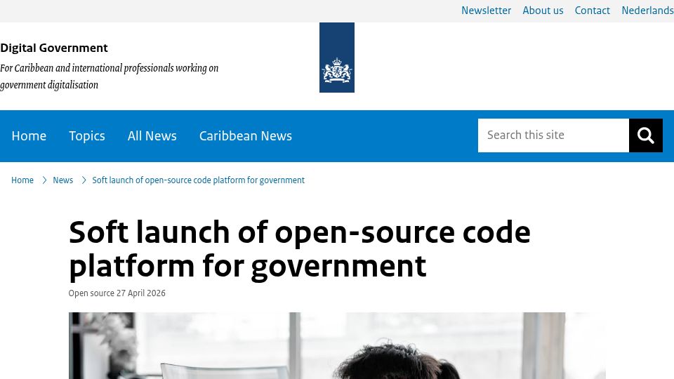 Screenshot of nldigitalgovernment.nl: Soft launch of open-source code platform for government
