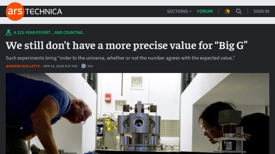 Screenshot of arstechnica.com: We still don't have a more precise value for "Big G"
