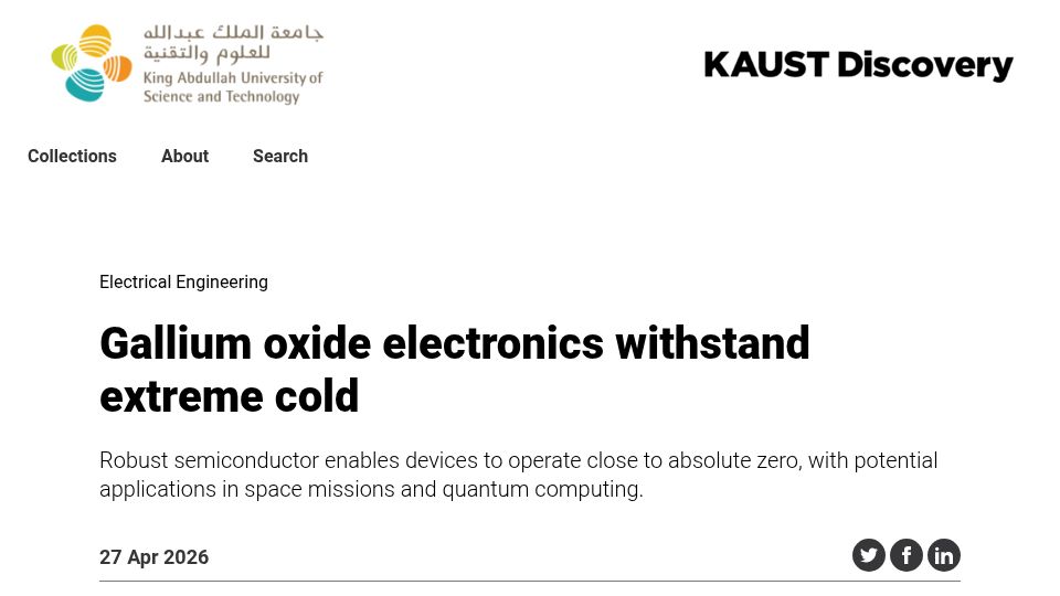 Screenshot of discovery.kaust.edu.sa: Gallium oxide electronics withstand extreme cold