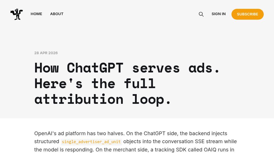 Screenshot of buchodi.com: How ChatGPT serves ads