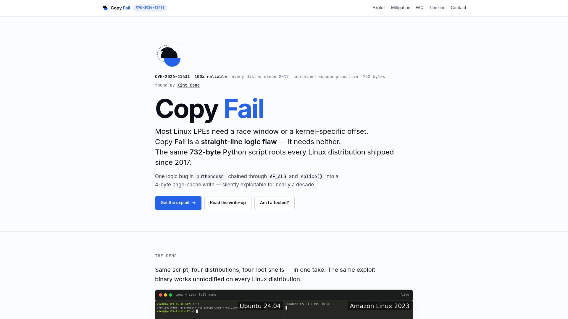 Screenshot of copy.fail: Copy Fail