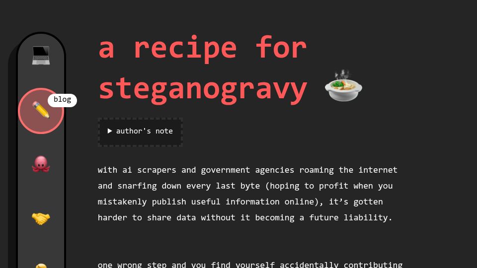 Screenshot of theo.lol: A Recipe for Steganogravy