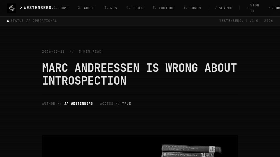 Screenshot of joanwestenberg.com: Marc Andreessen is wrong about introspection