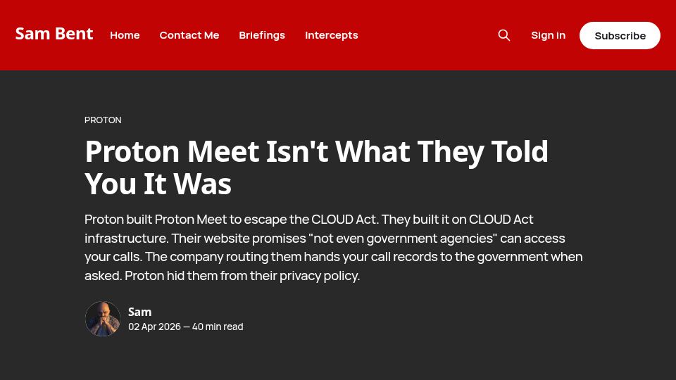 Screenshot of sambent.com: Proton meet isn't what they told you it was