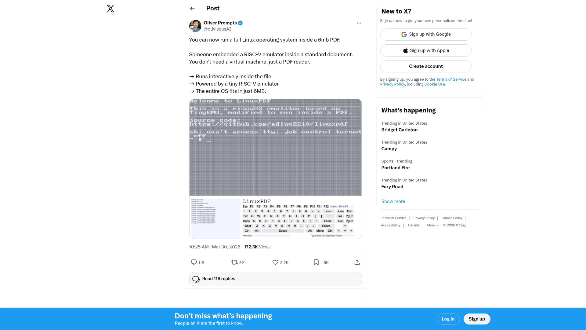 Screenshot of linux.doompdf.dev: Linux Running in a PDF (2025)