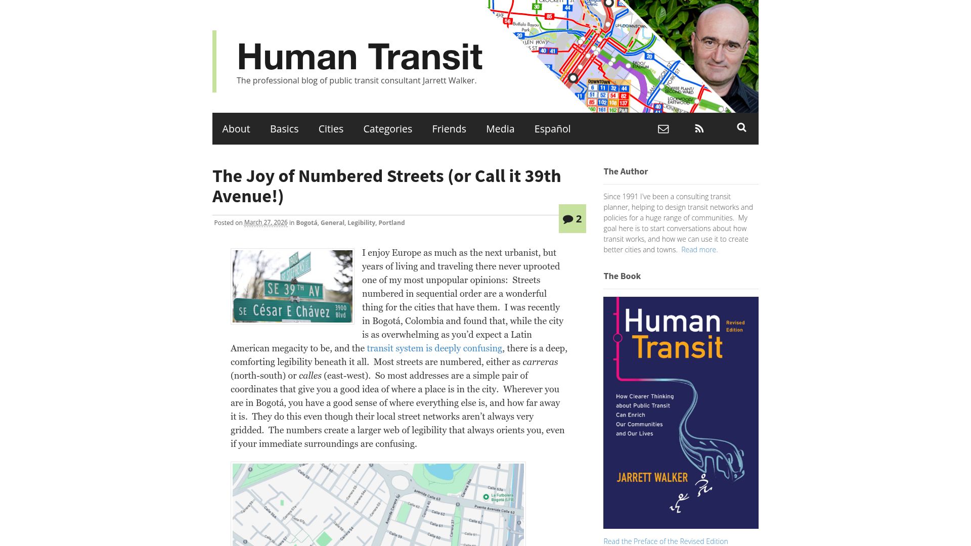 Screenshot of humantransit.org: The Joy of Numbered Streets