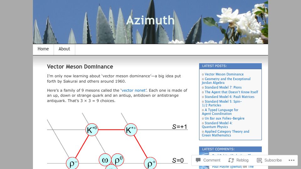 Screenshot of johncarlosbaez.wordpress.com: Vector Meson Dominance