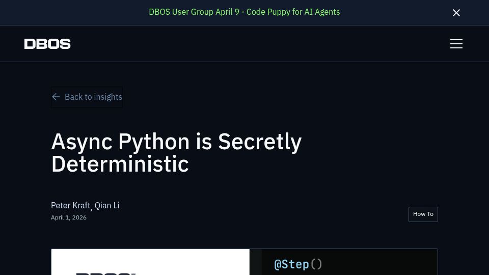 Screenshot of dbos.dev: Async Python Is Secretly Deterministic