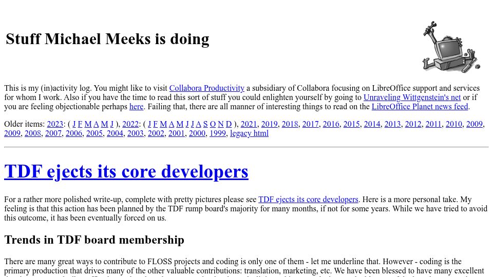 Screenshot of meeksfamily.uk: TDF ejects its core developers