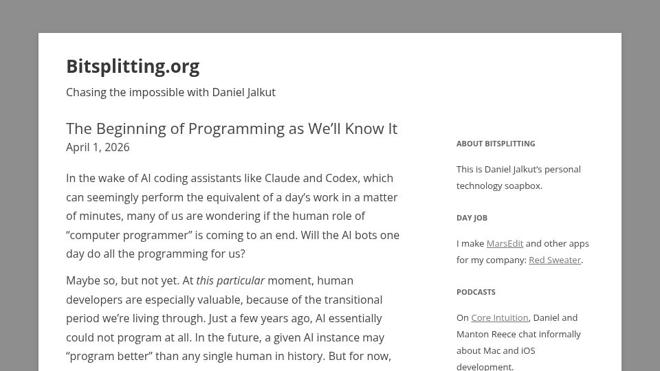 Screenshot of bitsplitting.org: The beginning of programming as we'll know it?